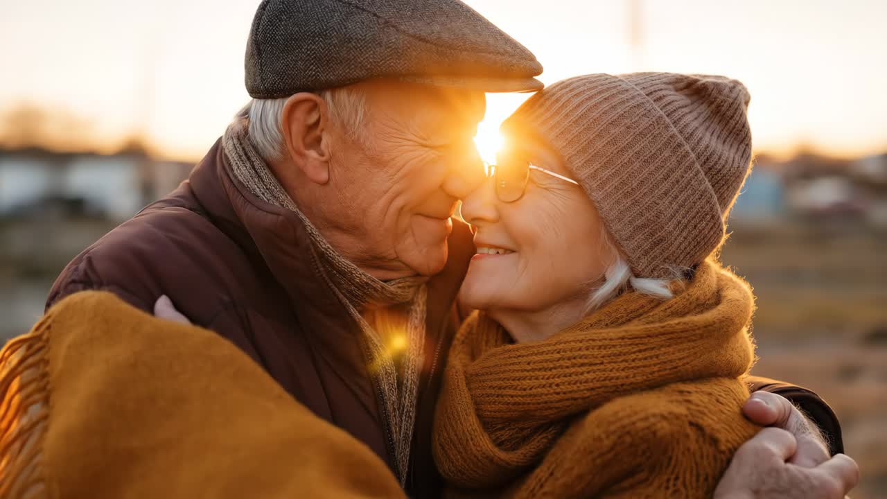 Elderly Couple Smiling at Sunset
