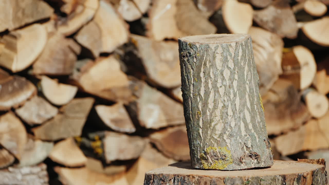 도끼는 통나무 수확 장작 슬로우 모션 비디오를 분할