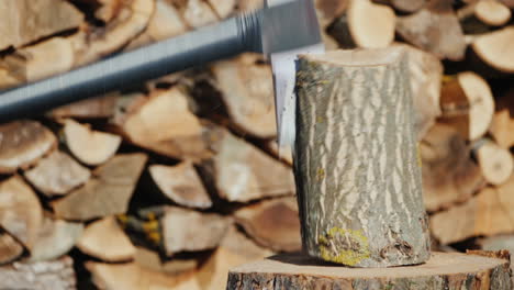 Ax Splits A Log Harvesting Firewood Slow Motion Video