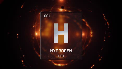 hydrogen as element 1 of the periodic table 3d animation on orange background