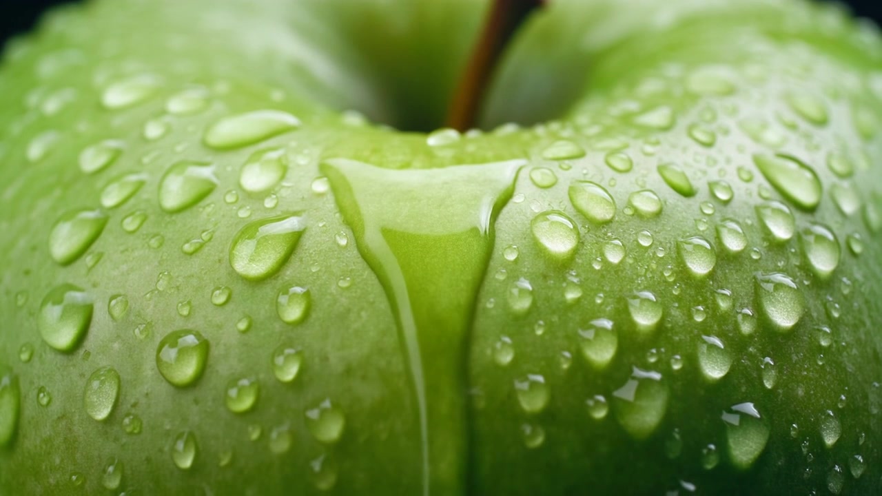 Water Droplet Sliding Down a Fresh Green Apple