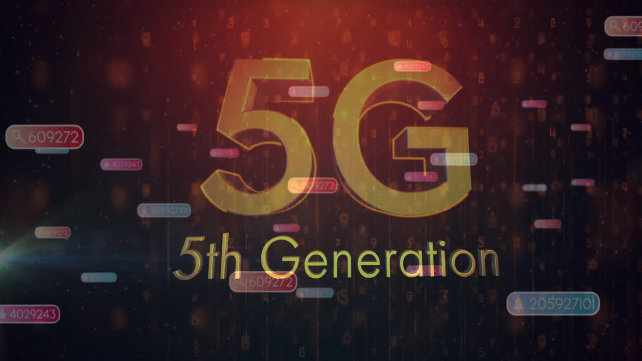 5G 5th Generation text with digital data animation in background