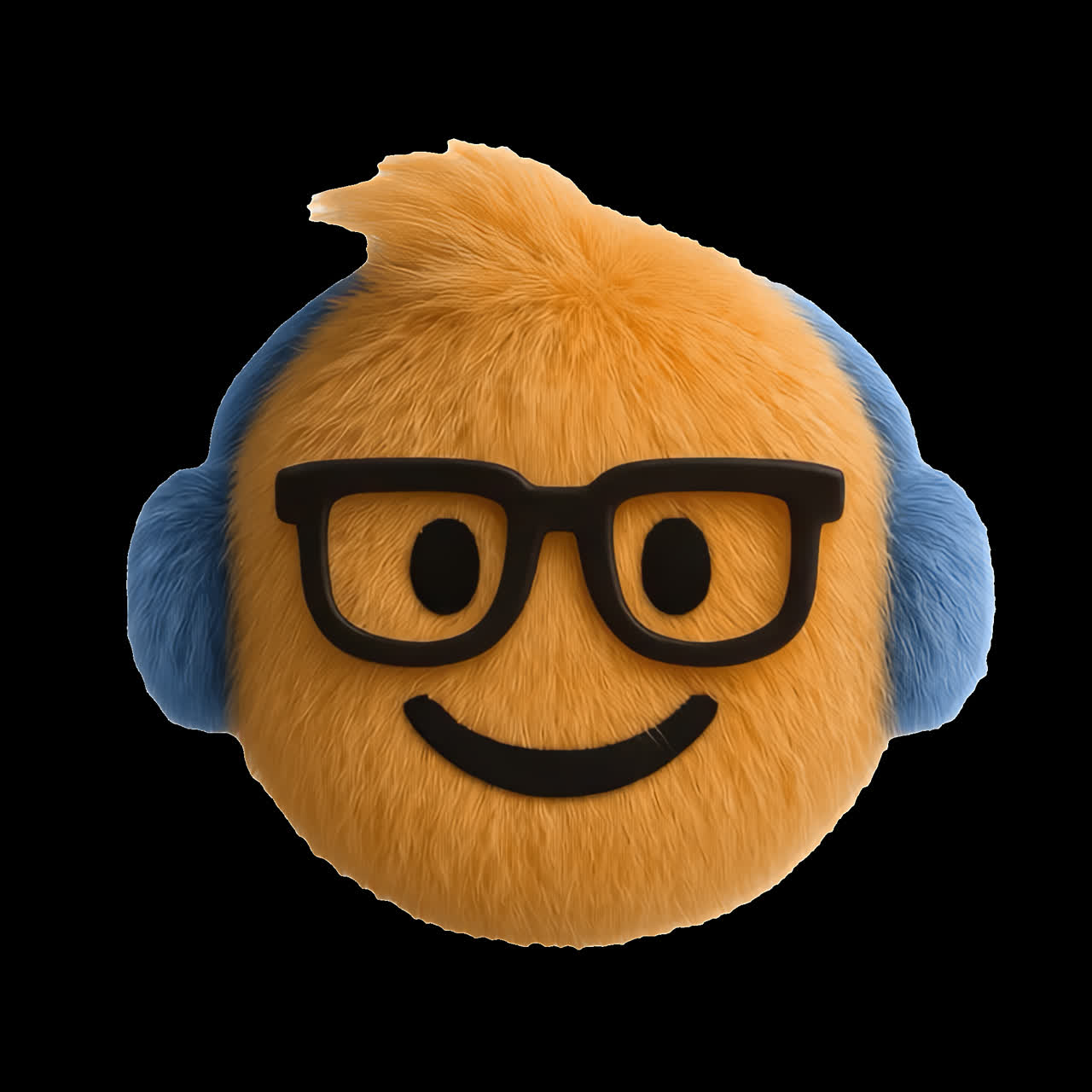 Furry emoji with headphones animation isolated asset, transparent 4K video, alpha channel, ProRes