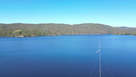 Flying-out-over-Googong-Dam-in-the-Capital-Country-region-of-New-South-Wales,-Australia