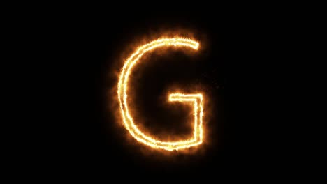 the letter "g" of burning flame. flaming burn font or bonfire alphabet text with sizzling fiery shining heat effect. 3d rendering.