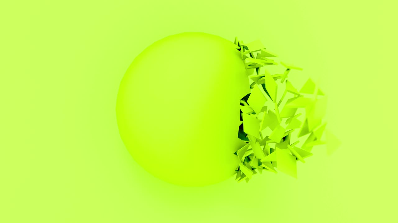 explosión de bola verde abstracta en fondo pastel. formas 3d renderización de animación por computadora geométrica. imágenes de bucle de 4k.
