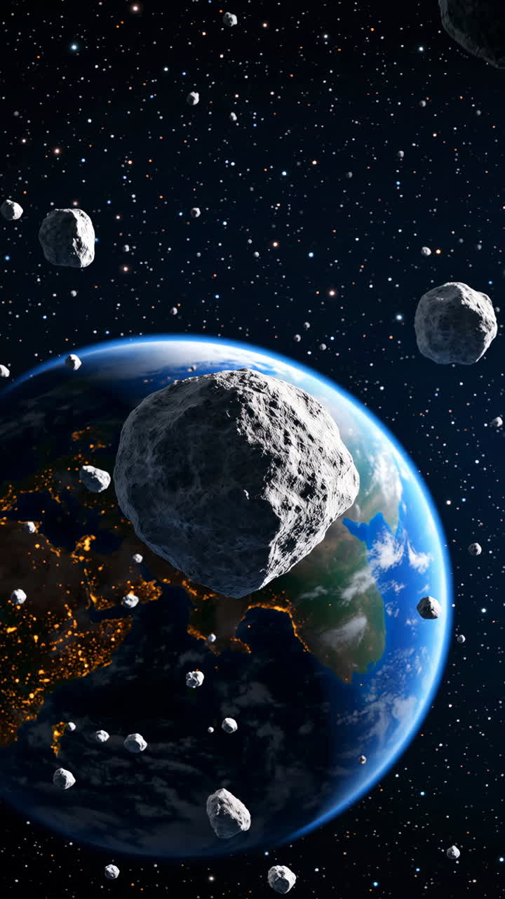 Asteroids Surrounding Earth in Space
