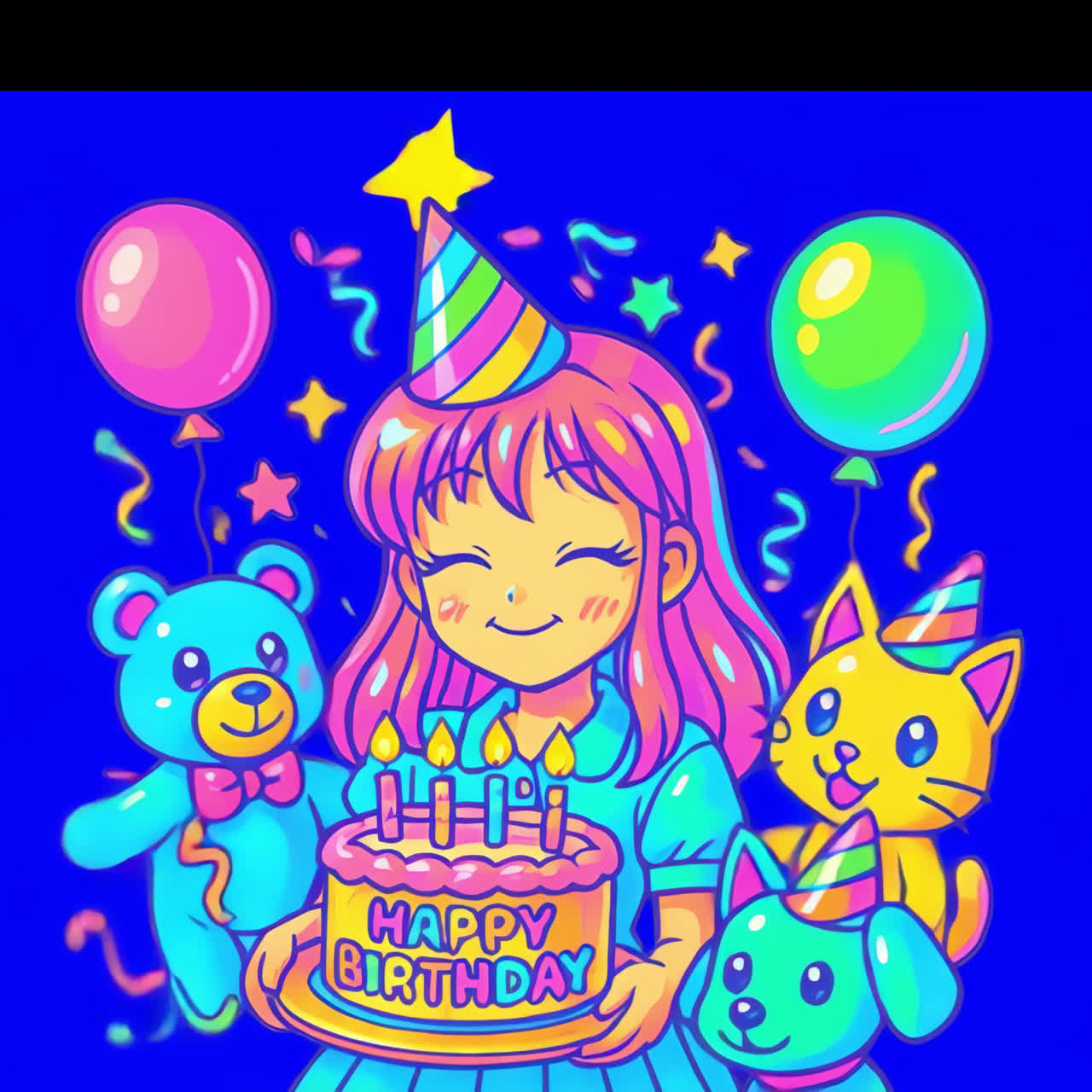 Risorsa animata e isolata, con illustrazione colorata di una festa di compleanno, video 4K trasparente, alpha