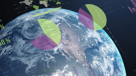 animation of statistics and financial data processing over globe