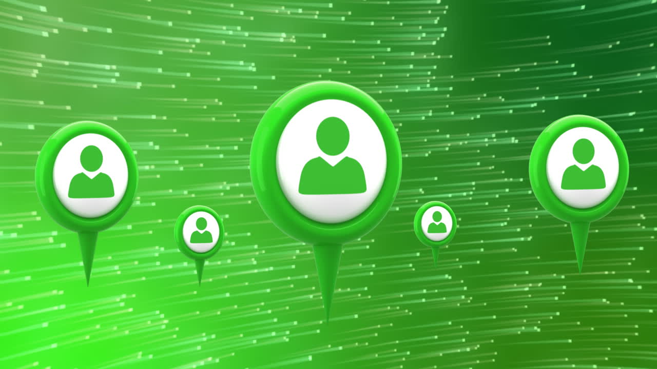 Animation of people digital icons on green patterned background