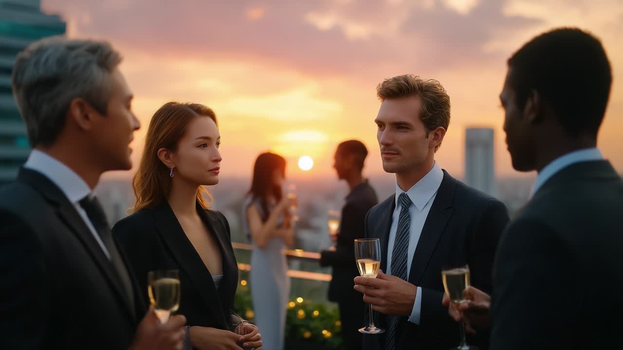 Group of Business People Celebrating at Sunset