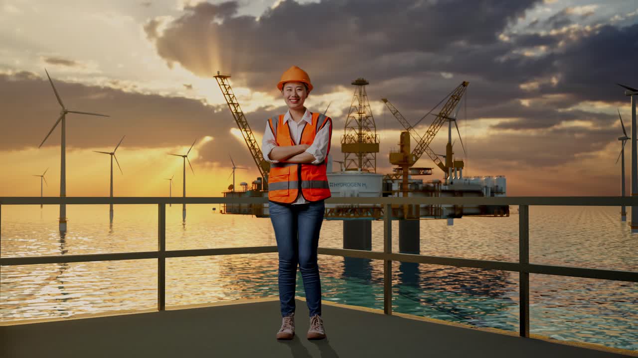 ingeniera en una plataforma de parques eólicos en alta mar