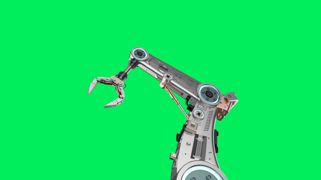 mano robótica o brazo robótico aislado en pantalla verde