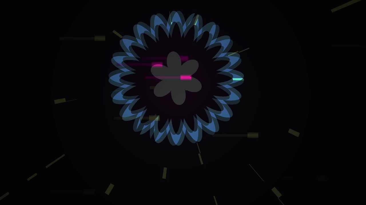 Forma di fiore blu astratta pulsante con effetti glitch digitali