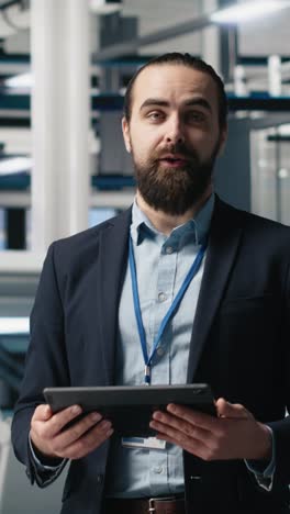 vertical video male entrepreneur hosting advertising presentation for business marketing