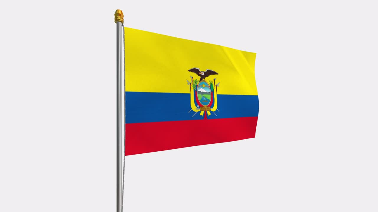 vídeo en bucle de la bandera de ecuador revoloteando en el viento, vídeo en cámara lenta de 4k, con canal alfa
