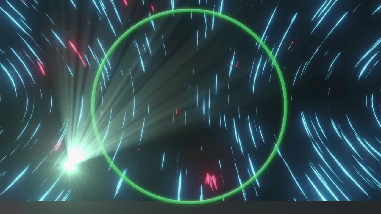 animación de círculo de neón verde y senderos de luz brillante sobre fondo oscuro