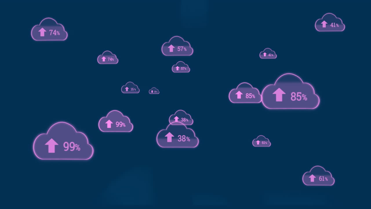 animación de nubes con números sobre gráficos en fondo azul