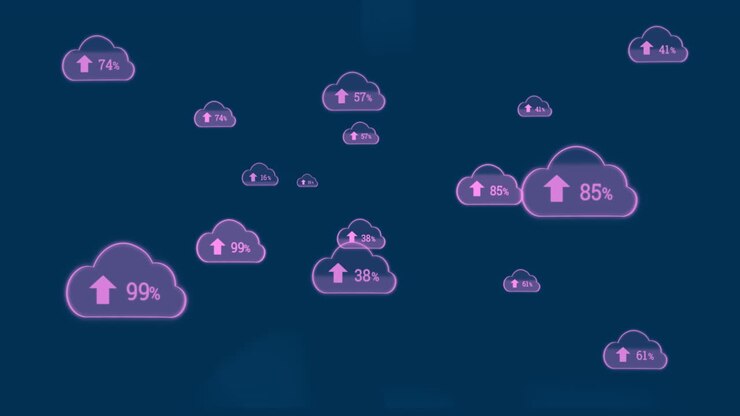Animation of clouds with numbers over graphs on blue background