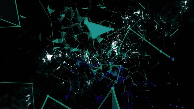 Animation of glowing networks of connected points floating on black background