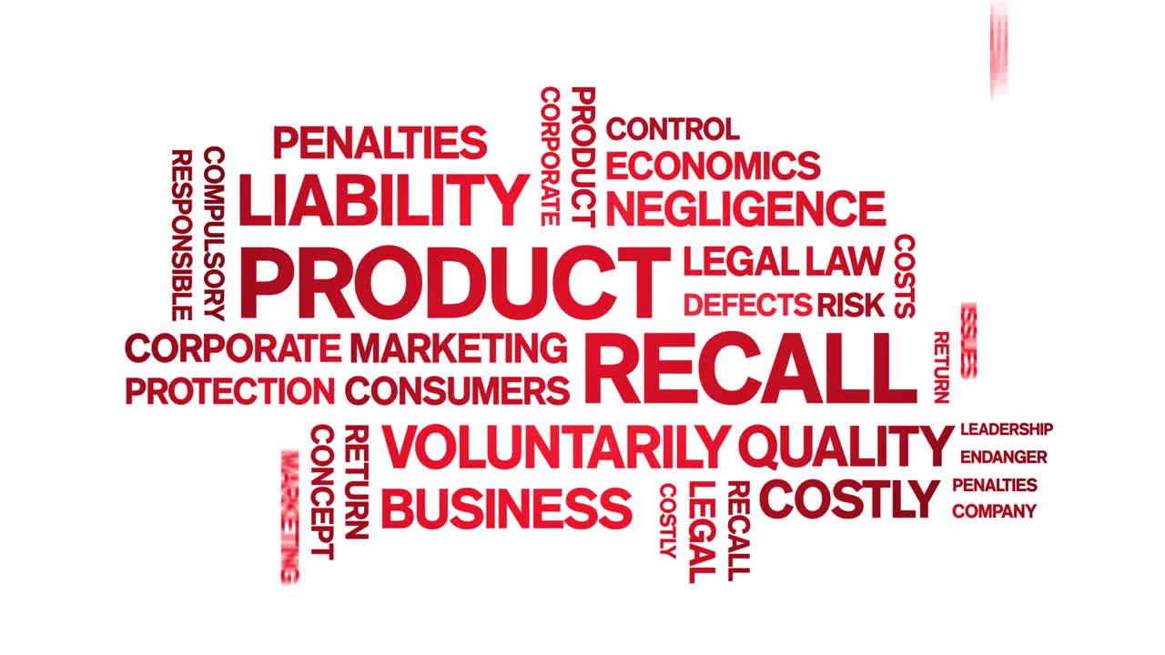 제품 리콜 애니메이션 태그 단어 구름, 텍스트 디자인 애니메이션 원활한 루프