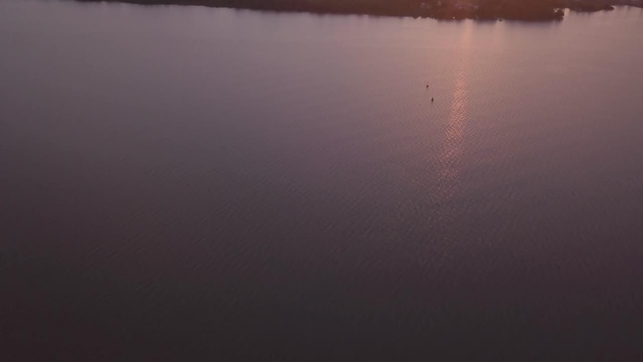 Beautiful Aerial River Sunset in Brazil, Porto Alegre, April - 2018