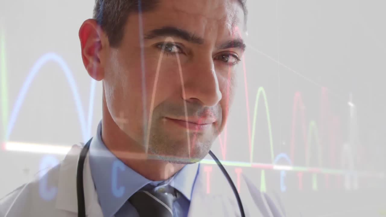 médico mirando la cámara con curvas de animación