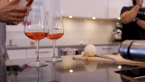 a panning shot of wine being poured