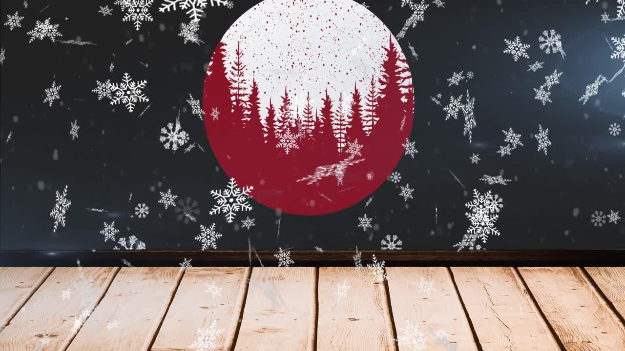 검은색 배경에  ⁇ 어리 위에 내리는 눈의 애니메이션