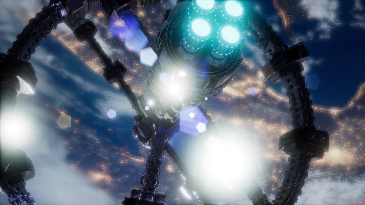 지구와 외계 우주 정거장 iss