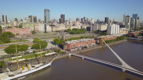 Aerial-view-of-Puerto-Madero-neighborhood-and-Casa-Rosada-on-background