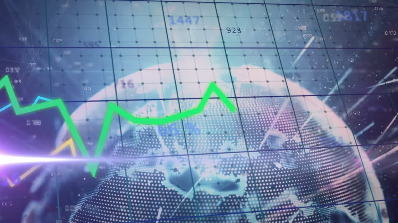 animación del procesamiento de datos financieros en todo el mundo