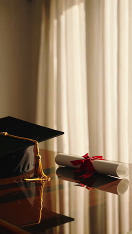 graduation cap and diploma on a table