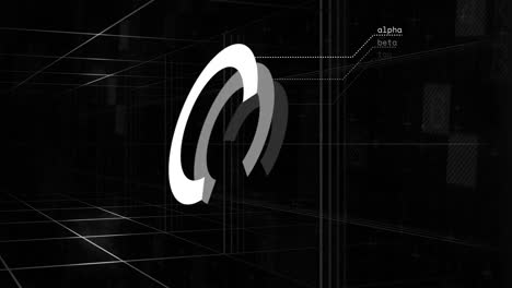 animation of loading circles and grid pattern against black background