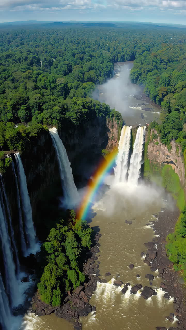 Aerial View of Iguazu Falls with Rainbow