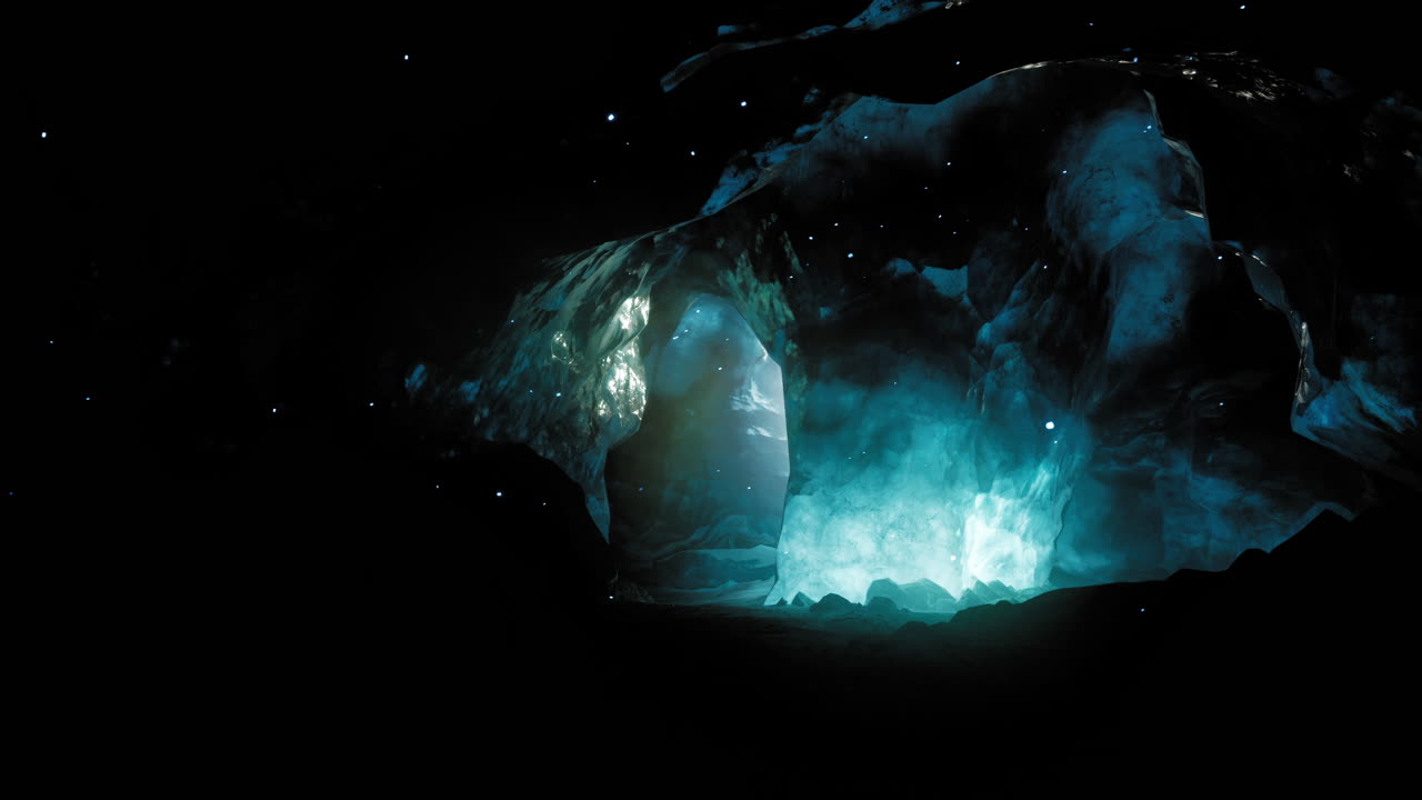 A Glowing Ice Cave in the Night Sky