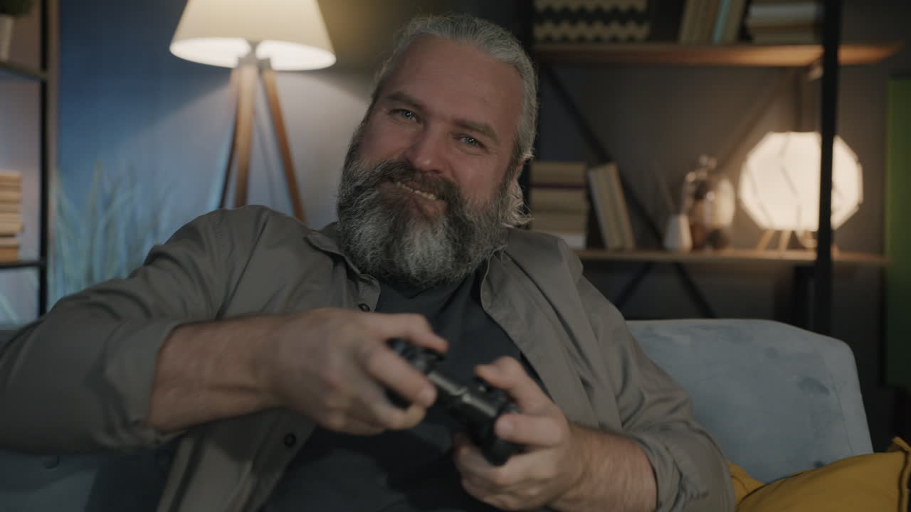 Man Enjoying Video Games at Home