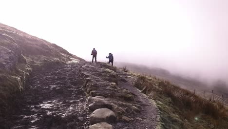 hiking up snowdon mountain during the fog