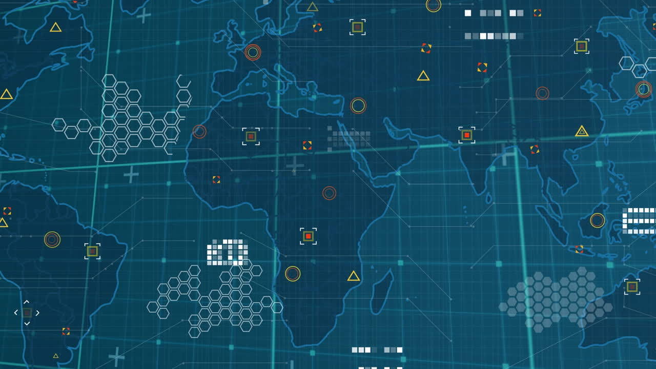 Animation of data processing over blue background