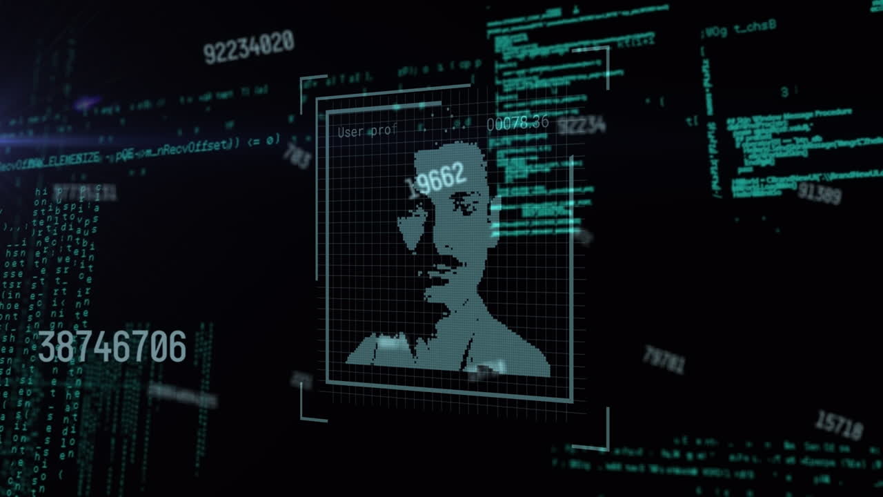 animazione dell'elaborazione dei dati con diverse icone di persone su sfondo nero