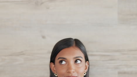 young girl with dreams looking up at copy space