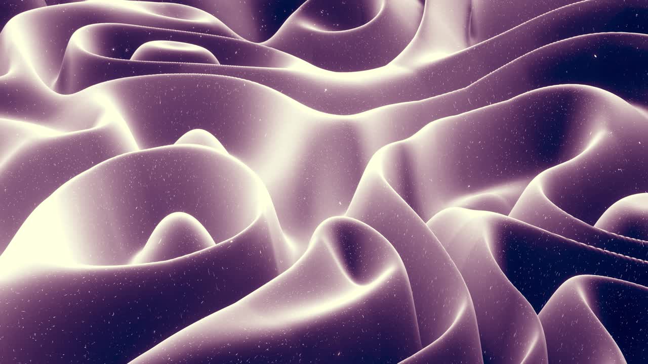 Abstrakte bølger af blødt sort mat materiale med let indre glød og glimmer på en morfende overflade. Abstrakt geometrisk overflade som et landskab eller terræn, der ekstruderer eller forskubber 3D-støj. Loop 4K