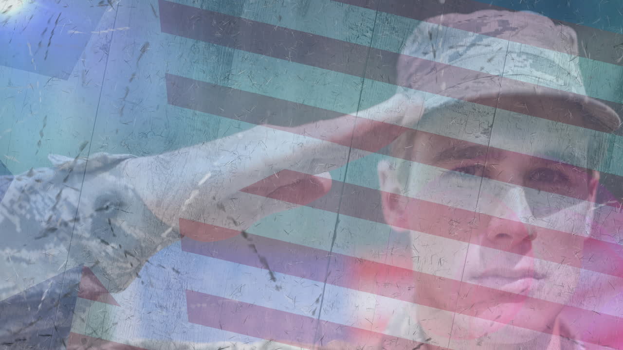 animación de soldados masculinos saludando la bandera estadounidense