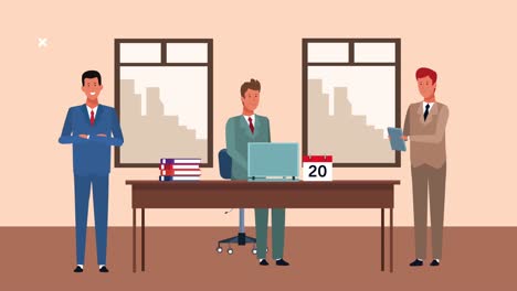 elegantes hombres de negocios trabajo en equipo en la oficina animación