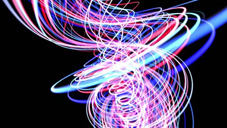 flujo de luz bg en 4k. fondo en bucle abstracto con rastros de luz, flujo de líneas de neón rojo azul en el espacio se mueven para formar formas espirales en bucle. fondo de diseño de movimiento moderno de moda. efecto de luz,