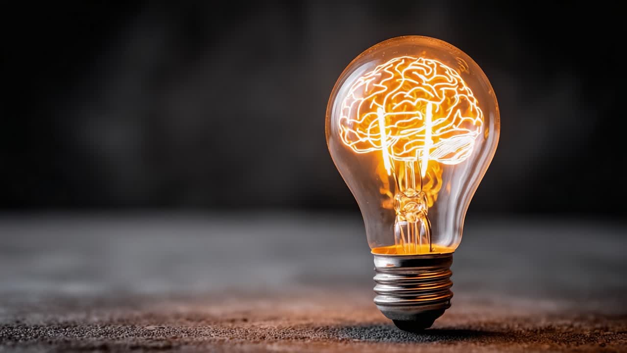 Idee illuminanti: una lampadina con un design unico a forma di cervello che simboleggia creatività e innovazione nei processi di pensiero.