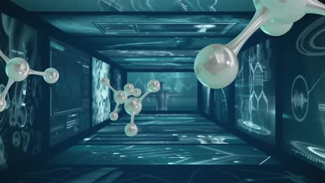 estructuras moleculares sobre el túnel de las pantallas de interfaz médica