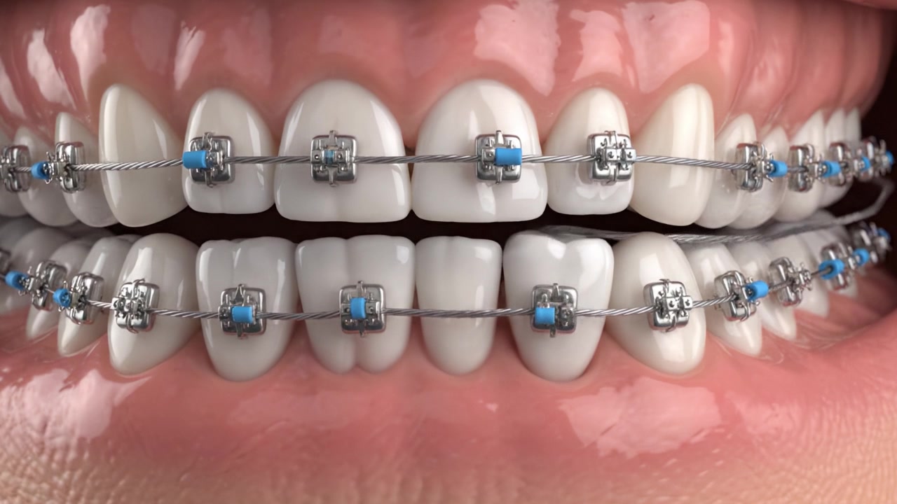 A Detailed Comparison of Two Frames Highlighting Orthodontic Braces on Teeth, Showcasing the Precision and Structure of Modern Dental Aligners