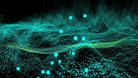 animation of green glowing mesh waving on black background