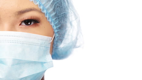 woman doctor portrait close up half face character series isolated on pure white background